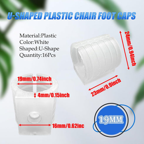 19mm U-Shaped Plastic Chair Foot Caps,Non-Slip Plastic Chair Foot U Shaped Floor Glides Tubing Caps Cover,U Shaped Office Chair Feet Tube Wrap Pad...