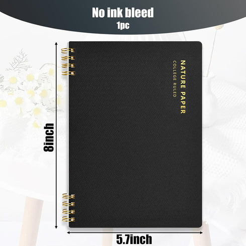 Black Spiral Notebook, College Ruled A5 Notepad Journal Notebook with Waterproof Cover 80 Sheets/160 Pages for Travel School Meetings Office...