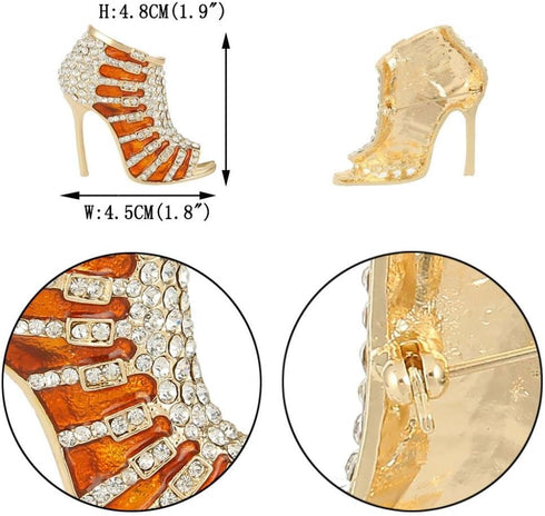 EVER FAITH Austrian Crystal Brown Enamel Sexy High Heel Brooch Pin Clear Gold-Tone...