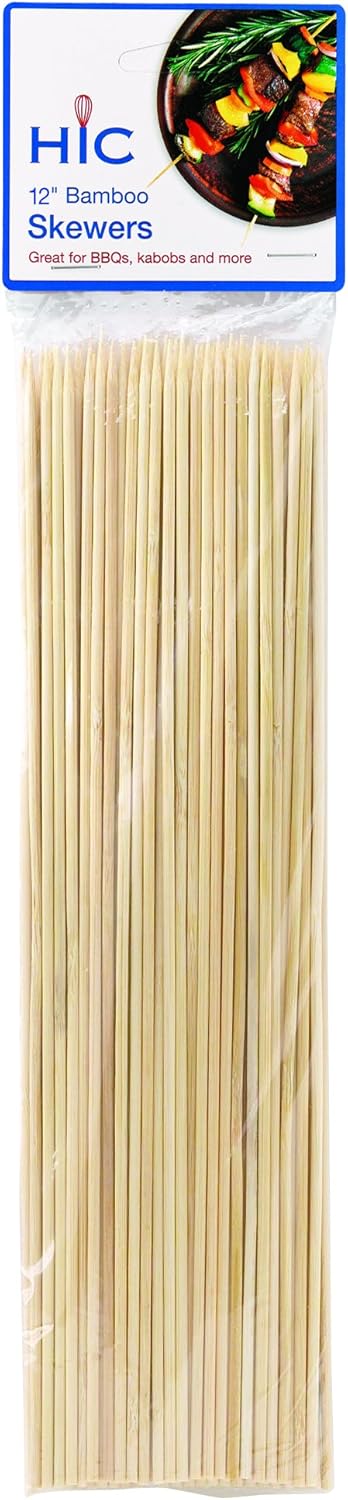 HIC Kitchen Bamboo BBQ Kabob Grill Skewers - 12-Inch Long, Set of 100 - Eco-Friendly, Food-Safe, Ideal for Grilling, Roasting, and More - Perfect ...