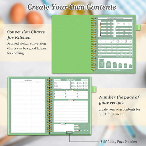 Alltree Recipe Book to Write in Your Own Recipes, Sprial Personal Blank Recipe Book, Blank Recipe Notebook with 15 Tabs for Family Cooking Lover, ...