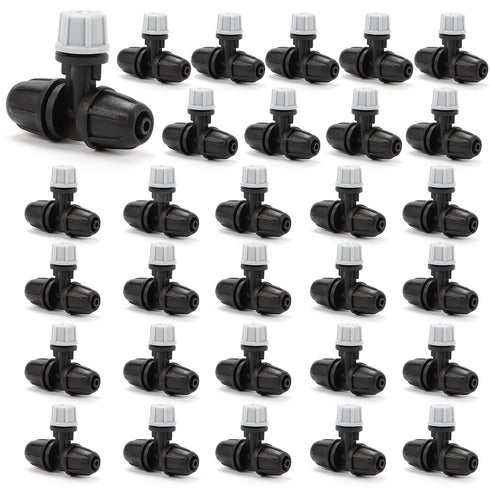 1/4 Inch Drip Irrigation Misting Nozzles Fittings, 30 Pieces Three-Way Atomizing Nozzle with Anti-leak Locked Barbed Irrigation Connector for 1/4 ...