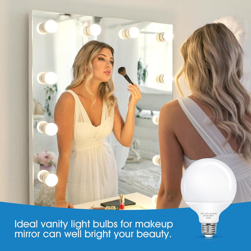 G25 LED Globe Bulb, 60 Watt Equivalen Vanity Light Bulbs for Bathroom, 4000K Natural Daylight White Mirror Round Light Bulb, E26 Base for Hollywoo...
