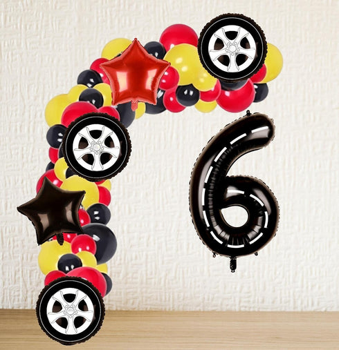 Race Car Balloons Tire Balloons 6th Birthday Party Decorations for Boys Foil Mylar Race Car Wheels Truck Bike Theme Party Supplies Favors Annivers...