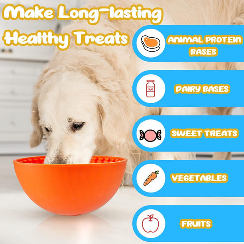 2 Pcs Silicone Dog Lick Bowl Pet Interactive Dog Slow Feeder Bowls for Oral Health Preventing Choking Anxiety Relief Wobble or Stay Put?Blue, Oran...