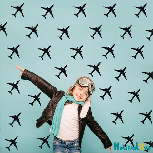 Melissalove 24pcs/Set Airplane Wall Pattern Wall Decals DIY Wall Decor Stickers for Kids Room Boy Bedroom Home Decor Mural A430 (Dark Blue)...