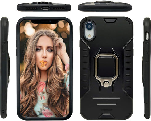 MODOS LOGICOS Case for iPhone XR, Dual Layers Shockproof Protective Case with Built-in 360 Metal Rotating Ring Kickstand, Working with Any Magneti...