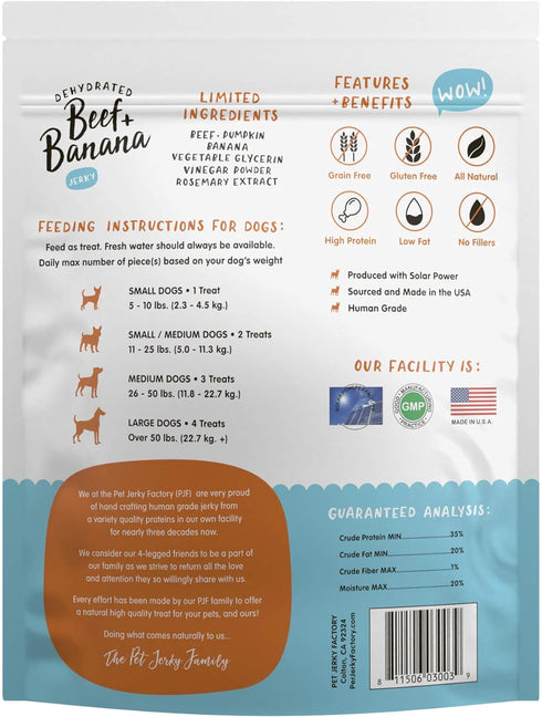 Premium Beef and Banana 12 oz. Dog Jerky Treats | 100% Human Grade | USA Made | High Protein | Grain Free | Limited Ingredients | No Filler | BHA-...