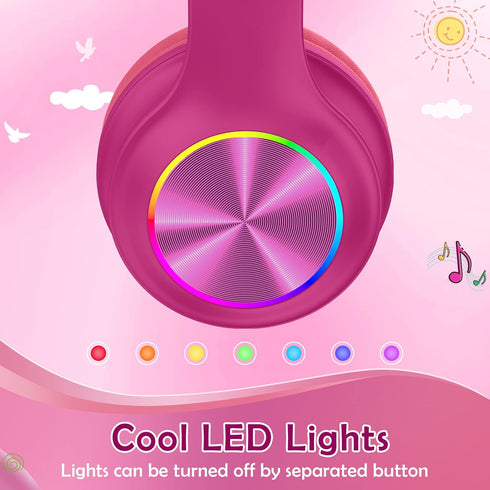 2023 Bluetooth Kids Headphones Fit for Aged 3-21, Colorful LED Lights Comfort Wireless Headphones with Microphone 94dB Volume Limited for School/i...
