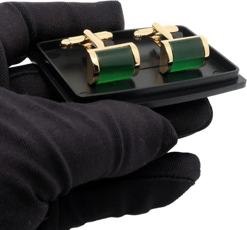 Green Cat Eye Stone Cufflinks for Men Rectangle Opal Gemstone Men's Cuff Link Set for Wedding Shirt Party Business Birthday Anniversary Dress...