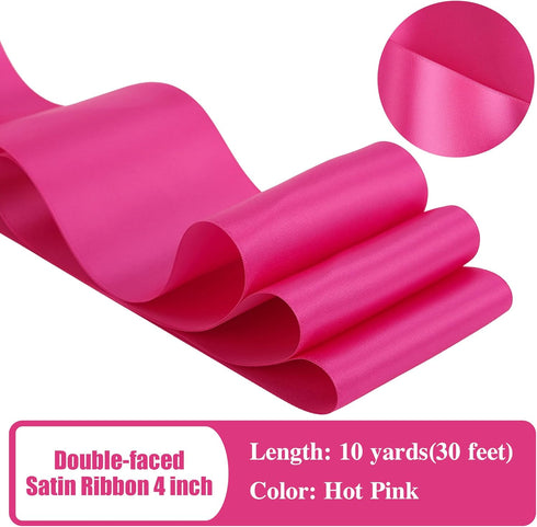HUIHUANG Hot Pink Ribbon 4 inch Wide Double-Faced Satin Ribbon Fuchsia Ribbon for Wedding Chair Sash Bridal Shower Decor Large Bows Making Flower ...