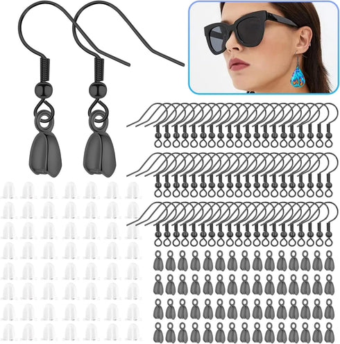 180Pcs Earring Making Kit, Earring Hooks, Hypoallergenic Earring Hooks, Stainless Steel French Earring Hooks Wire Ear Ball Hooks with Pendant Clas...