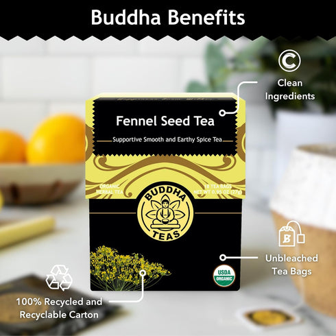 Buddha Teas - Organic Fennel Seed Tea - Herbal Tea - For Health & Digestion - USDA Certified - Clean Ingredients - OU Kosher - 18 Tea Bags (Pack o...