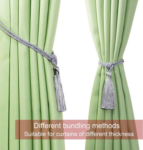 Fenghuangwu Curtain Tiebacks Tassel Tie-Backs, Rope Curtain tie Backs Handmade Curtain Holdbacks Made from Polyester (Silver, 4p)...