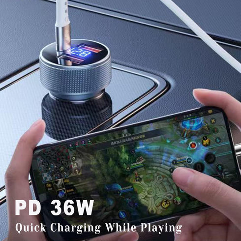 72W USB C Car Charger, 3 Ports 12V USB Charger Dual QC3.0 and 36W PD Metal Mini Fast Car Charger Adapter with LED Voltmeter for 12V~24V Vehicles (...