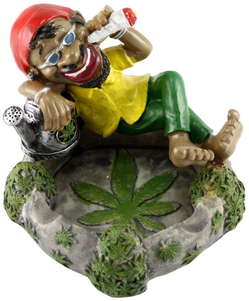 Jamaican Chilling Man with Glasses Holding Cigarette Ashtray...