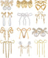 12 Pairs Crystal Rhinestone Pearl Kate Spade bow stud earrings for women Statement Ribbon Fringe Waterfall Dangling Long Chain Bow Dangle Drop Tas...