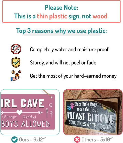 Girl Cave Sign, Teen Girls Room Decor, 12 * 6 Wall Hanging Decoration, Girls Only No Boys Allowed Except Daddy for Little Girls Bedroom...