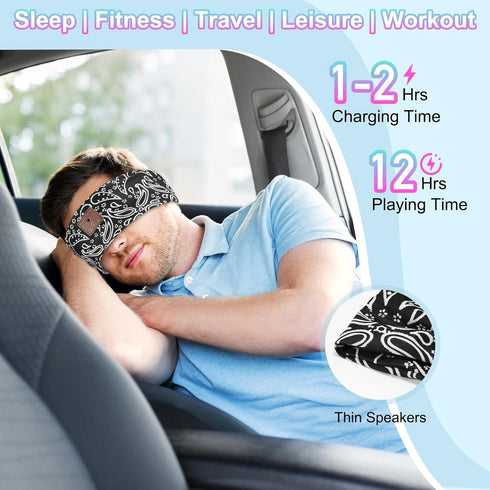 2-Pack Sleep Headphones Bluetooth Headband 2024 Headband Headphones with Thin Speakers, Bluetooth Headband for Side Sleepers, Insomnia, Sports, Wo...