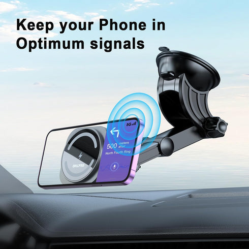 OHLPRO Magnetic Car Wireless Charger for MagSafe Car Mount iPhone 15/14/13/12 Series,Phone Holder Adjustable Telescoping Arm [Military-Grade Sucti...