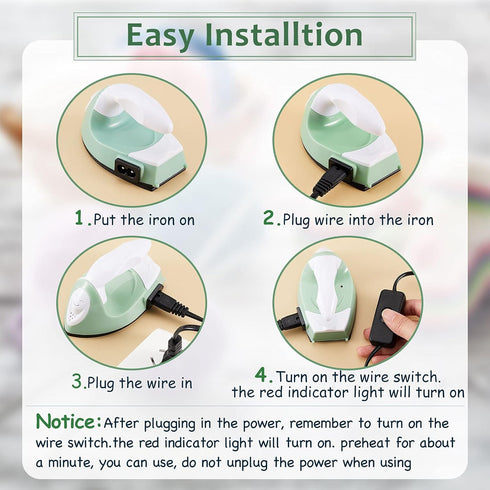 Honoson Mini Craft Iron Mini Heat Press Small Iron Portable Handy Tiny Flatiron with Charging Base Accessories for Fuse Beads Patch DIY Shoes T-Sh...