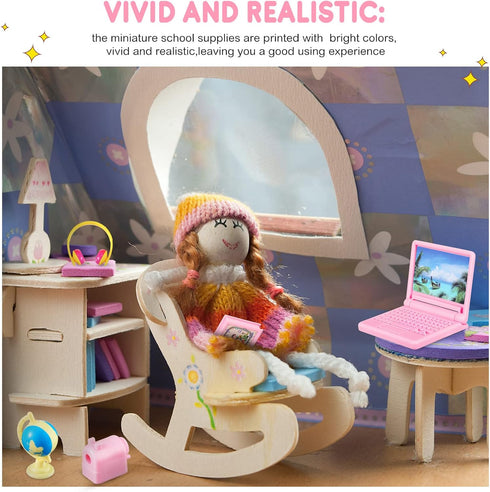 Zhanmai 21 Pieces Doll School Stuff Mini School Supplies Doll School Accessories School Playset for Dolls Mini Pink Doll Backpack Desk Lamp Laptop...