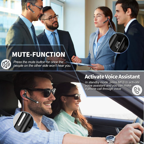 Bluetooth Headset,Wireless Bluetooth Earpiece with 500mAh Charging Case 80 Hours Talking Time?V5.1 Hands-Free Earphones with Built-in Mic for Driv...