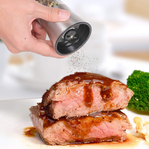 Stainless Steel Pepper Mill Shaker and Salt Grinders?Mill Salt & Pepper Lid - Easy To Use and Adjustable Salt and Pepper?Stainless Steel Grinder T...