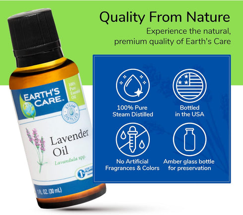 Earth's Care Lavender Oil Pure Steam Distilled 100% Lavender Essential Oil for Diffuser and Aromatherapy...