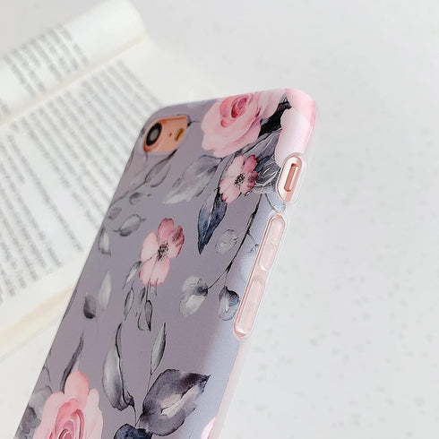 YeLoveHaw for iPhone SE 2020 Case, iPhone 8 Case, iPhone 7 Case for Girls, Flexible Soft Slim Fit, Floral and Purple Gray Leaves Pattern Cute Phon...