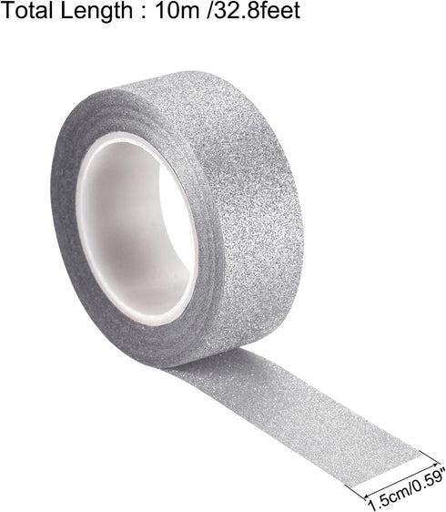 MECCANIXITY 0.6inch x 32.8ft Glitter Tape, Decorative Craft Tape Self Adhesive Stick 1.5cmx10m Silver Tone for Scrapbook, DIY Arts, Gift Wrapping...
