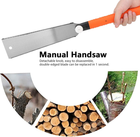 Japanese Pull Saw, Hand Saw, 10Inch Double Edge Straight Saw, Two-sided Tooth Long Handle, Shape Blade, Practical Manual Tool for Woodworking...