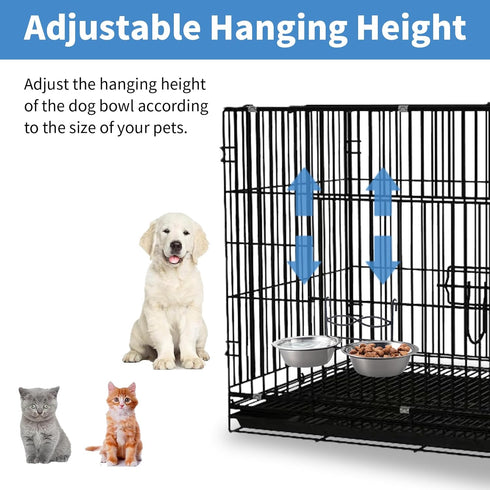 Anti-Slip Dog Bowls, 2 Pack Stainless Steel Dog Bowl Hanging on Cage, Hanging Pet Water and Food Bowls for Cat Puppy Small Animals, with Non-Slip ...