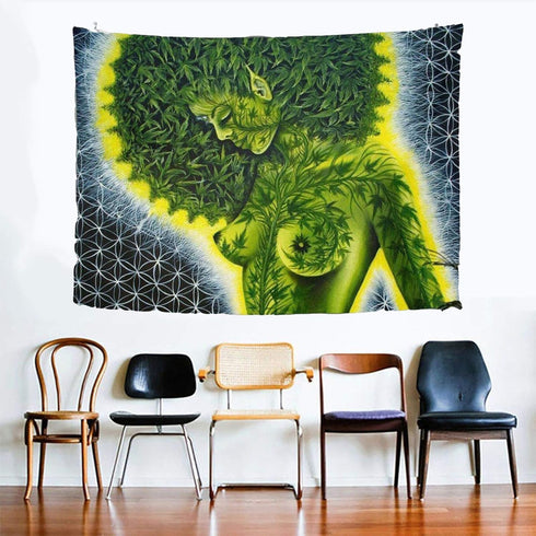 Brccee AC Wall Tapestry Beauty green marijuana weed leaf Hippie African American Women Tapestry Wall Hanging Home Decor 60x80 inches For Bedroom L...