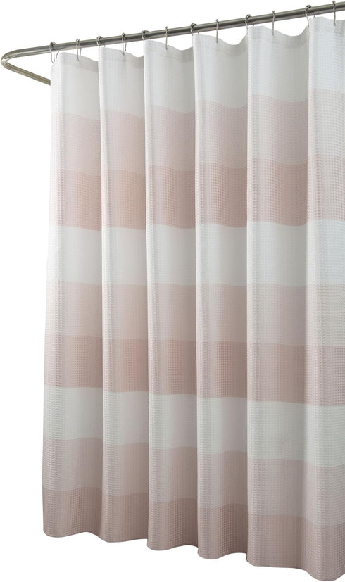 Dainty Home Waffle Weave Shower Curtain - Ombre Striped Pattern in Blush 70" x 72" - Water Resistant Polyester Blend, Washable Shower Curtain - Pe...