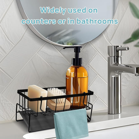 Sink Caddy Kitchen Sink Organizer, Rustproof Sponge Holder with Brush Holder and Dish Cloth Hange, Self-Draining Soap Dispenser Storage with Divid...