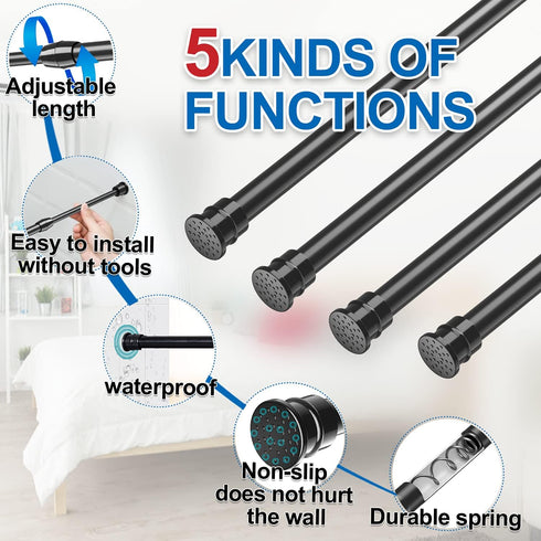 AIZESI Spring Tension Curtain Rods Short Tension Rod (Black, 28" to 41"-4Pcs)...