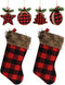 Farmhouse Decor Buffalo Plaid Christmas Stockings and Ornaments 6 Piece Set Red and Black Check Woodland Style (2 Stockings & 4 Ornaments)...