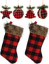 Farmhouse Decor Buffalo Plaid Christmas Stockings and Ornaments 6 Piece Set Red and Black Check Woodland Style (2 Stockings & 4 Ornaments)...
