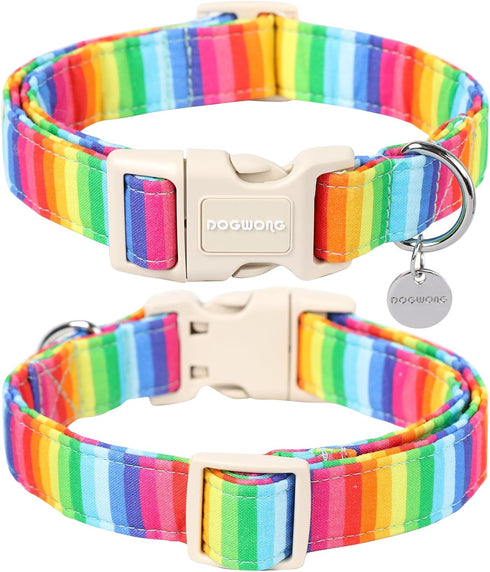 DOGWONG Cotton Dog Collar, Rainbow Dog Collar Durable Soft Natural Fabric Pet Dog Collar Cute LGBTQ Puppy Necklace for Small Medium Large Dog...