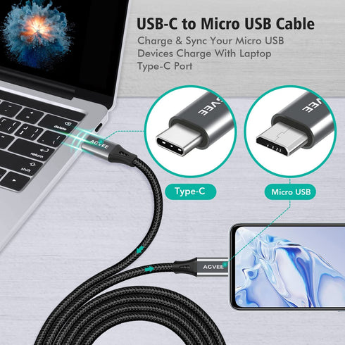 AGVEE 2 Pack 6ft USB-C OTG to Micro USB Cable, Braided Charger Data Sync Cord Charging Wire Adapter for Samsung Galaxy S7 S6, J7, J3, LG, PS4, Kin...