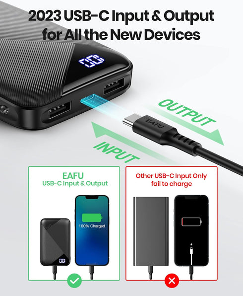 EAFU Portable Charger, Compact 10000mAh USB C Power Bank, Triple 3A High-Speed External Battery Pack with Flashlight for iPhone 15 14 13 12 11 X P...