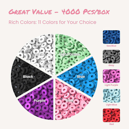 Gionlion 4000 Pcs Black Clay Beads Bracelet Making kit,6mm Polymer Heishi Beads for Jewelry Making,Preppy Aesthetic flat Beads for Bracelets Neckl...