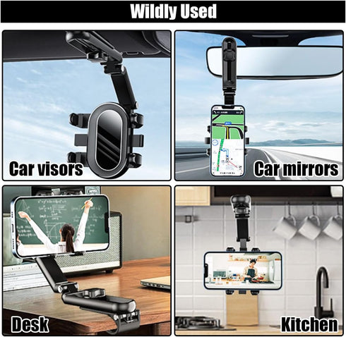 Sun Visor Car Phone Holder, Multifunctional Adjustable Cell Phone Holder, 360° Rotatable and Retractable, Suitable for Car Home Kitchen, Compatibl...