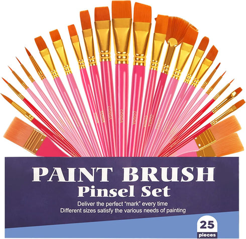 CONDA 25 PCS Paint Brush Set for Artists - Different Shapes Brushes - Professional Paintbrush for Oil, Acrylic Canvas and Watercolor Painting...