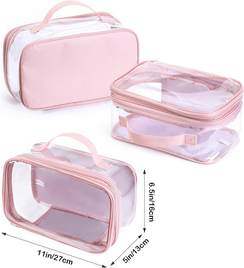 Large clear travel pouch,TSA approved toiletry reusable organizer with zipper proof purse makeup case carry On (Pink)...