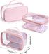 Large clear travel pouch,TSA approved toiletry reusable organizer with zipper proof purse makeup case carry On (Pink)...