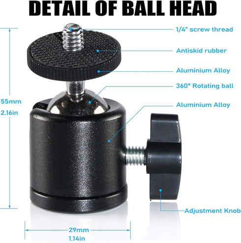 EXMAX Mini Ball Head 360 Degree Aluminum Alloy Body Rotating Swivel Mini Tripod Ball Head with 3/8" to 1/4" Screw Adapter for DSLR Camera Camcorde...