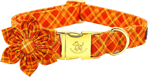 Elegant little tail Fall Dog Collar, Halloween Plaid Dog Collar with Flower Girl Boy Pet Collar Dog Flowers Holiday Dog Collar Flower Soft Durable...