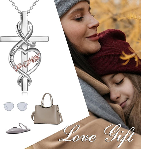 POPLYKE Sister/Mom/Daughter/Grandma/Nana Necklace for Women Sterling Silver Mom/Daughter/Grandma/Nana I love You Forever Love Heart Necklace Jewel...